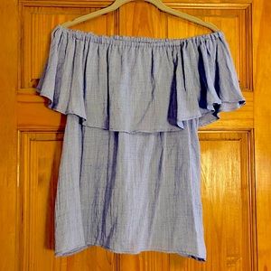 BDG Women’s Blue Ruffle Off-The-Shoulder Top